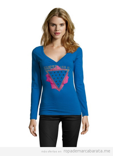 Camiseta mujer marca Guess barata, outlet 